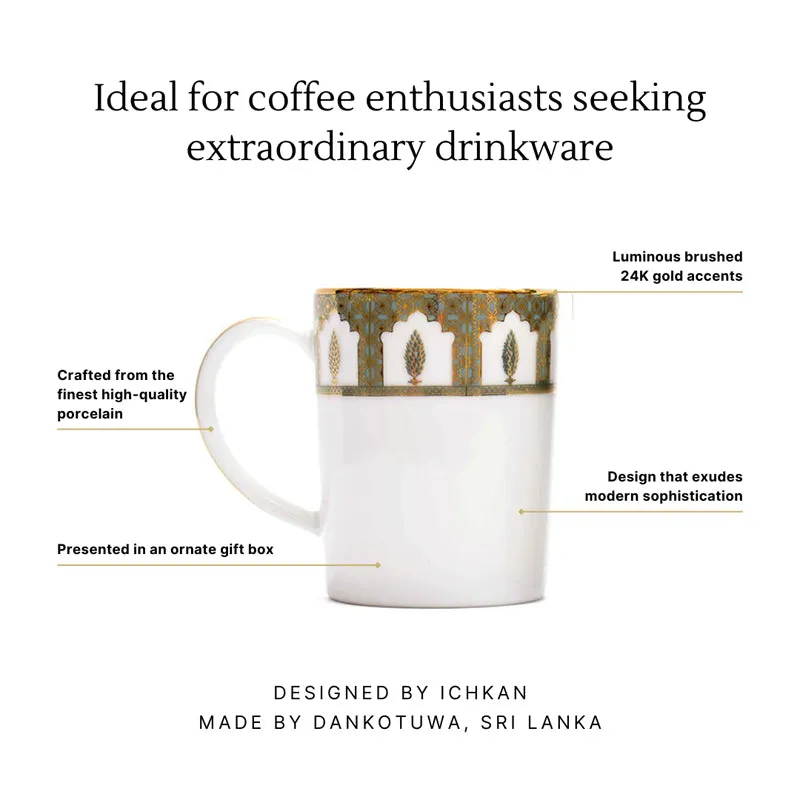 Gilded Chinar Slim 24k Gold Brushed Porcelain Coffee Mug (280 mL Each) - Set Of Six media 6