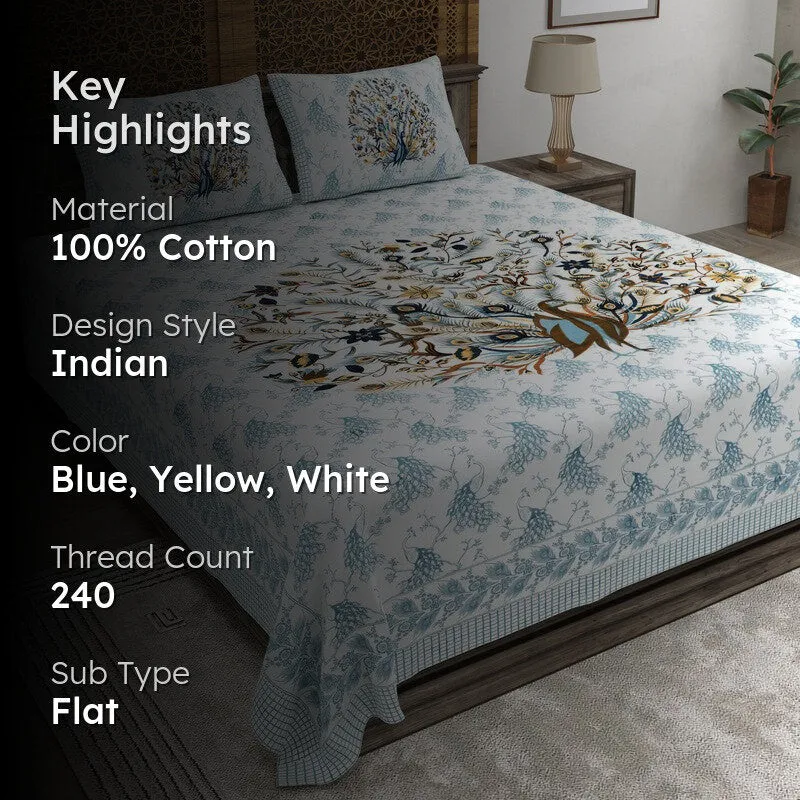 Classicra Cotton Bedsheet (Blue,Yellow,White) - 240 TC media 2
