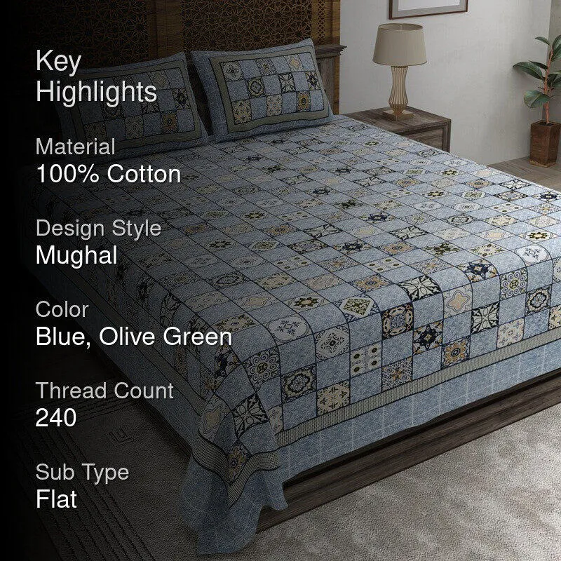 Weaveva Cotton Bedsheet (Blue,Olive Green) - 240 TC media 2