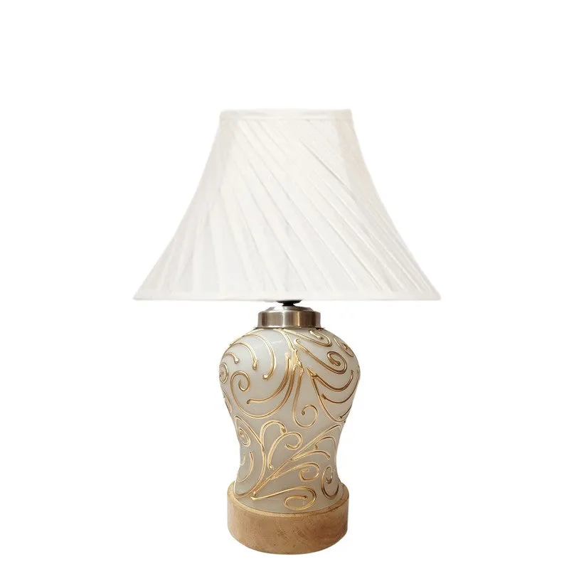 Lumithra Pleated Wood & Cotton Table Lamp - OffWhite media 4