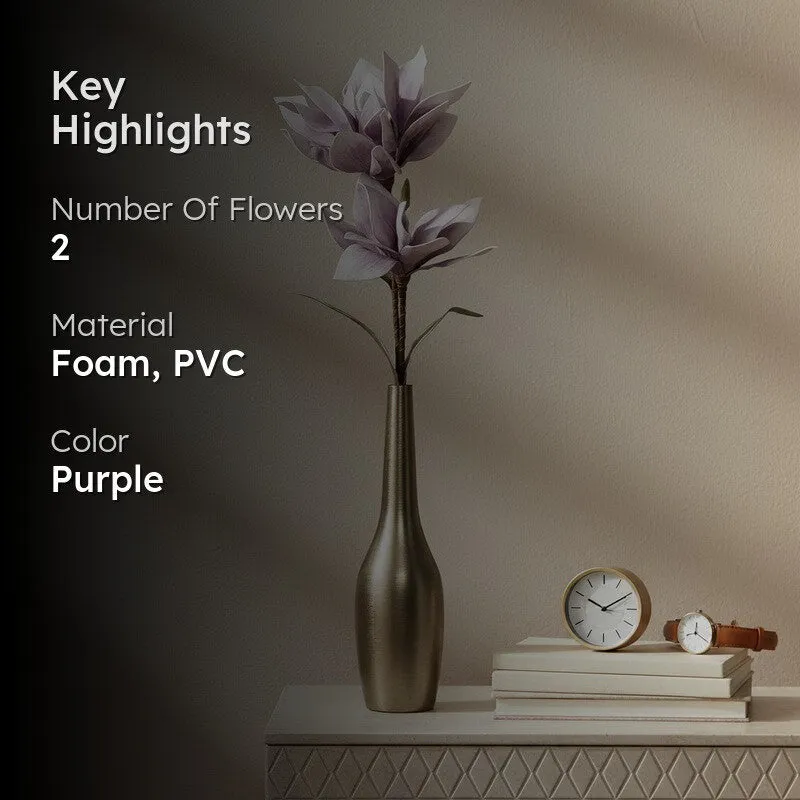 Purple artificial flower stick displayed in a living room setting