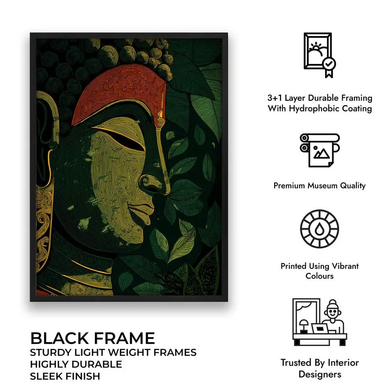Buddha Of Green Serenity Archival Paper Wall Painting With Black Frame media 9
