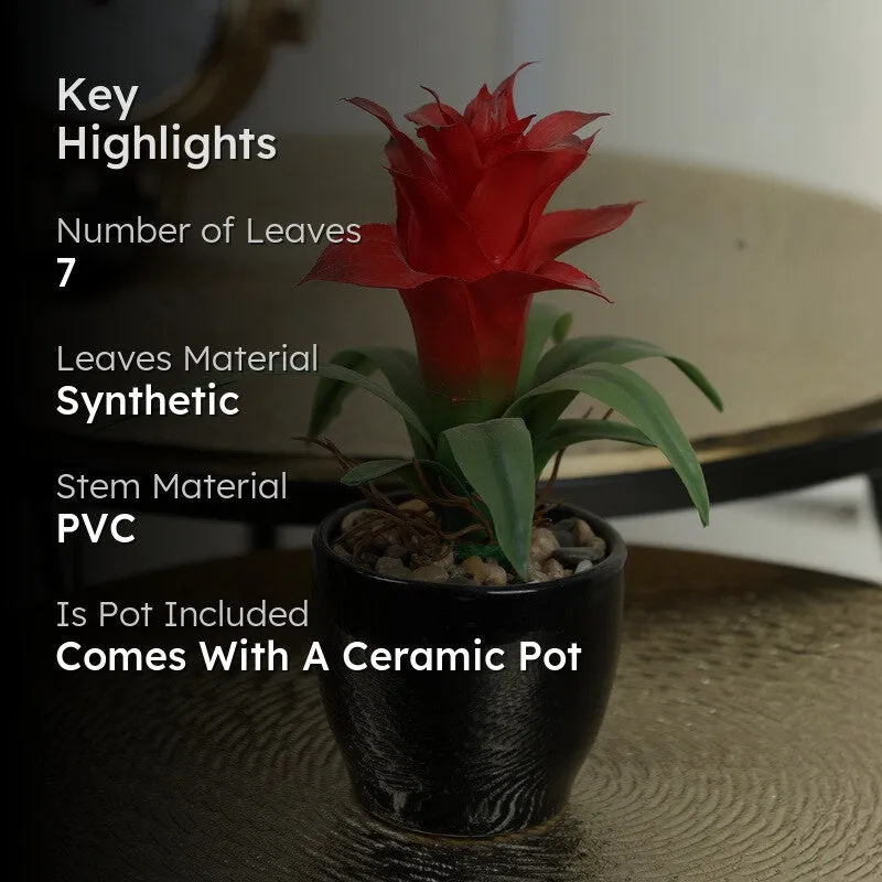 Artificial Small Ginger Lily Bonsai Plant With Ceramic Pot (Red) - 0.7 Feet media 2