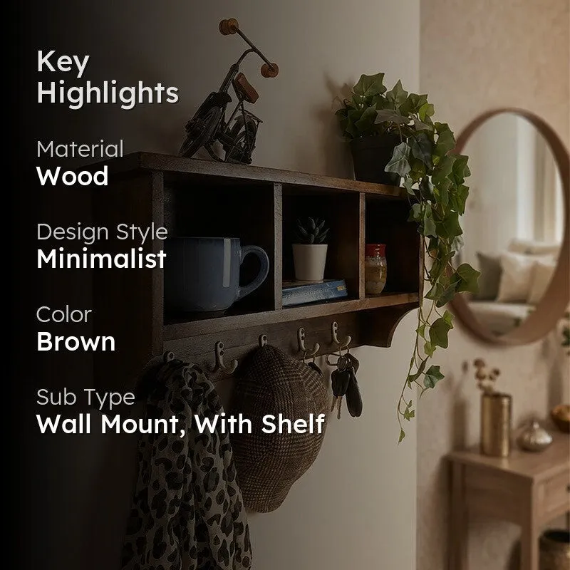 Pravaha Wooden Wall Shelf Organiser with Key Holders media 2