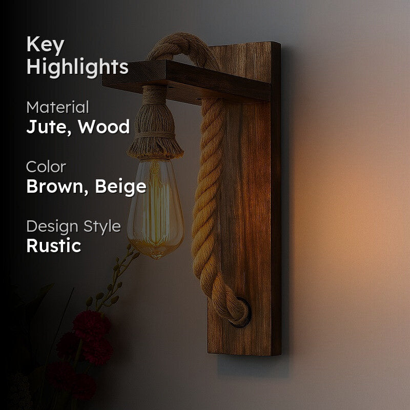 Sigma Jute & Wooden Wall Lamp media 2