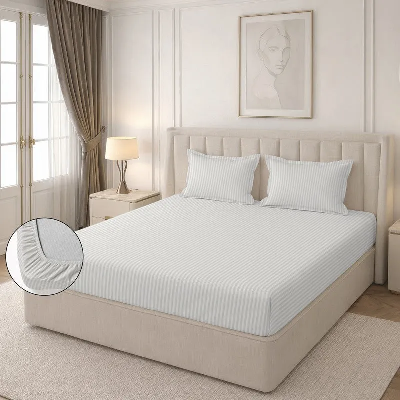 StripeScape Glace Cotton Fitted Bedsheet (Ivory) - 130 GSM - 6