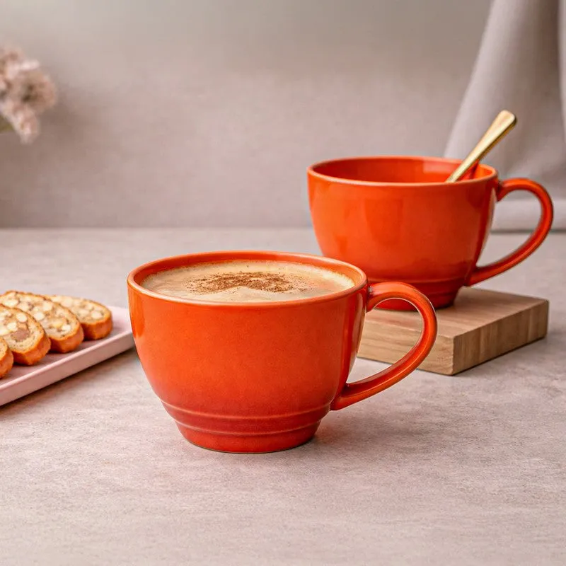 Whimsi Ceramic Coffee Mug (500 mL Each,Orange) - Set Of Two media 1