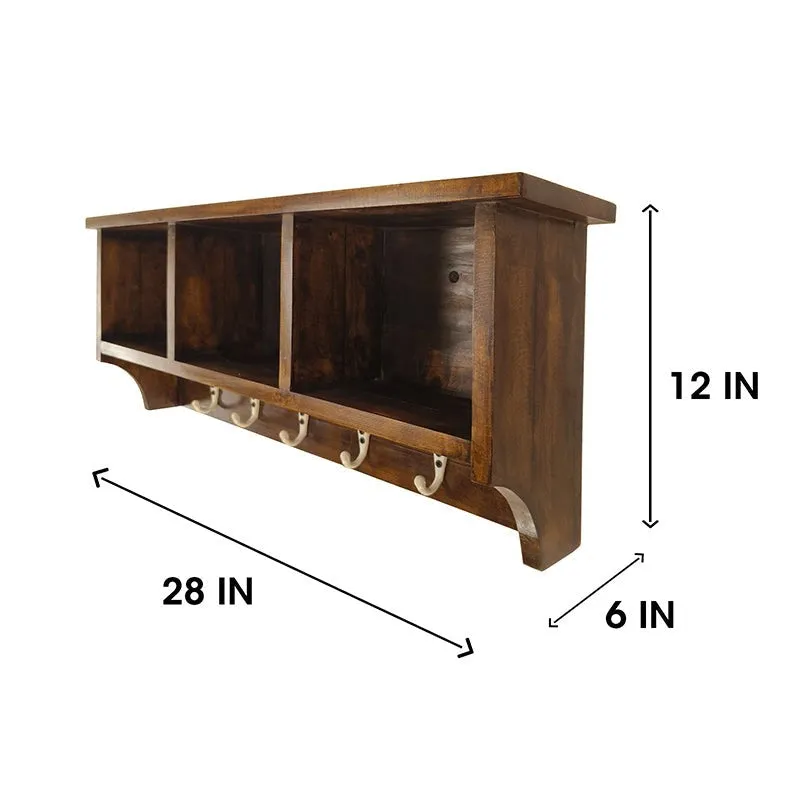Pravaha Wooden Wall Shelf Organiser with Key Holders media 7