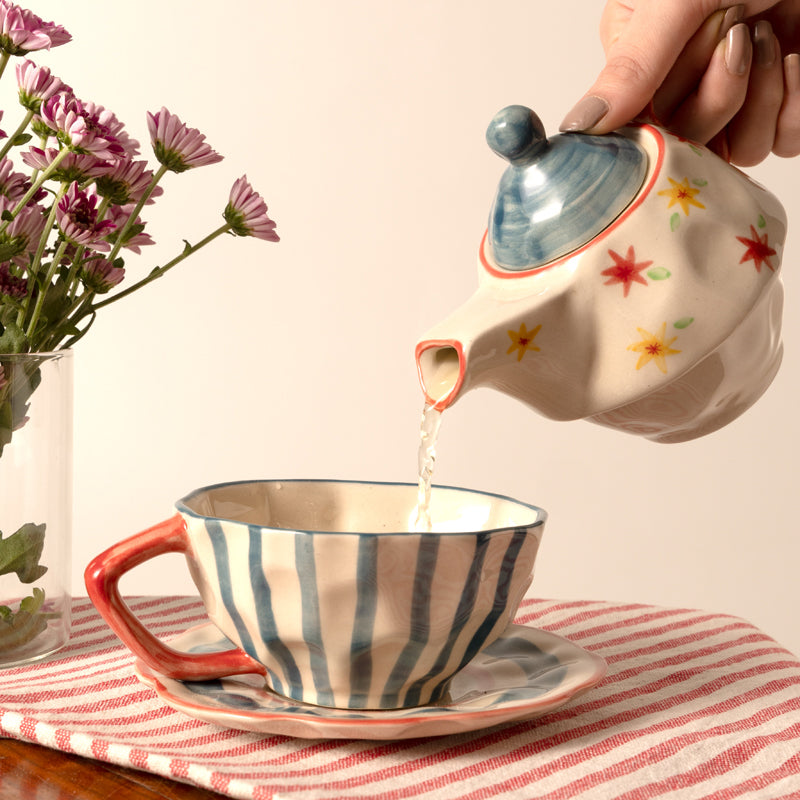 Rangoli Tea Cup with Tea Pot - Three Piece Set media 3