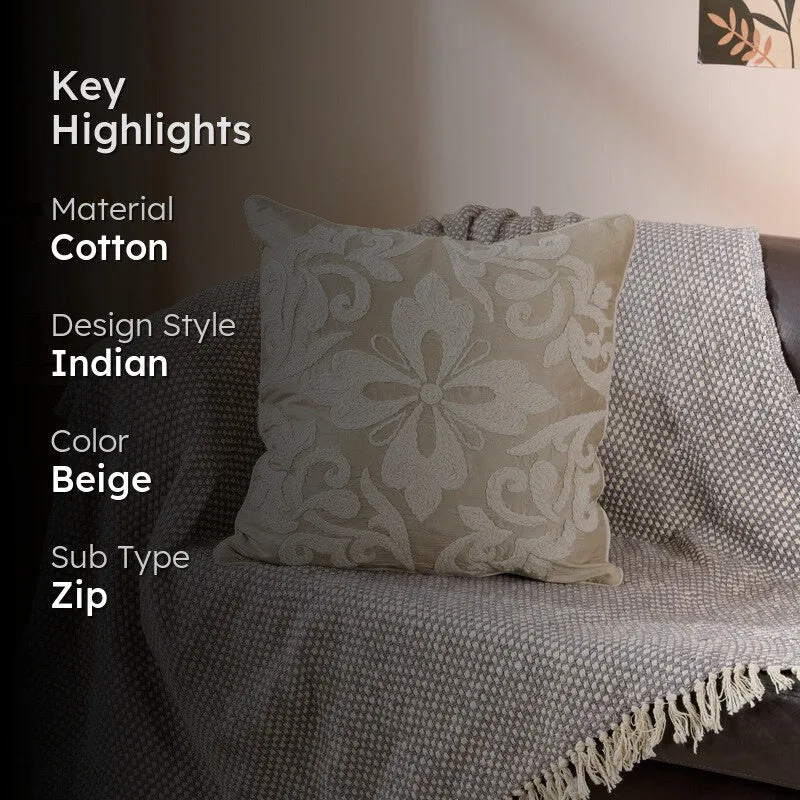 Jacobean Elegance Embroidered Cotton Cushion media 2