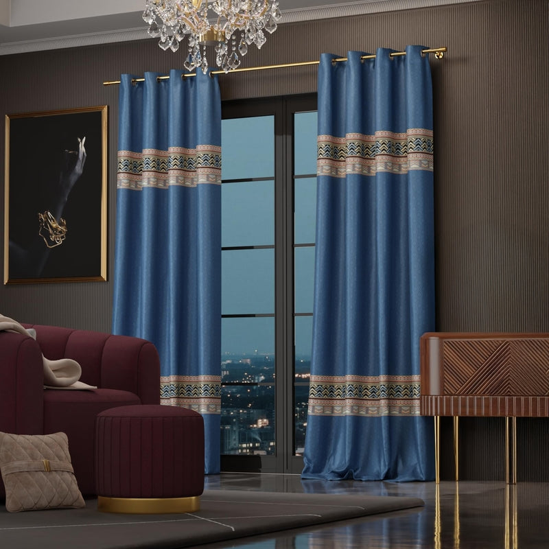 Celestial Blue Satin Curtain - Set of Two