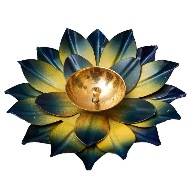 Sacred Bloom Diya- Yellow/Blue media 3