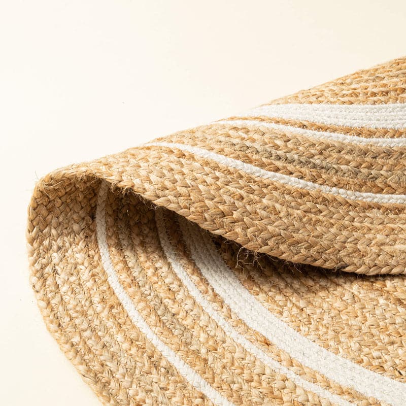 Evara Ryna Natural Fiber Braided Jute Cotton Rug - Beige & White media 5