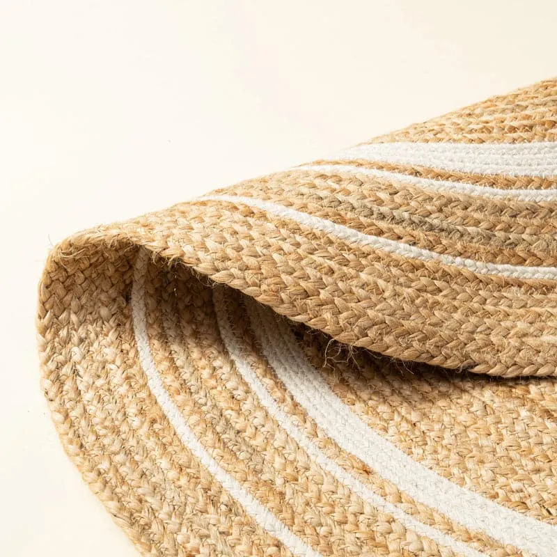 Evara Ryna Natural Fiber Braided Jute Cotton Rug - Beige & White media 5