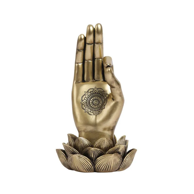 Ornate Buddha Lotus Palm Showpiece media 3