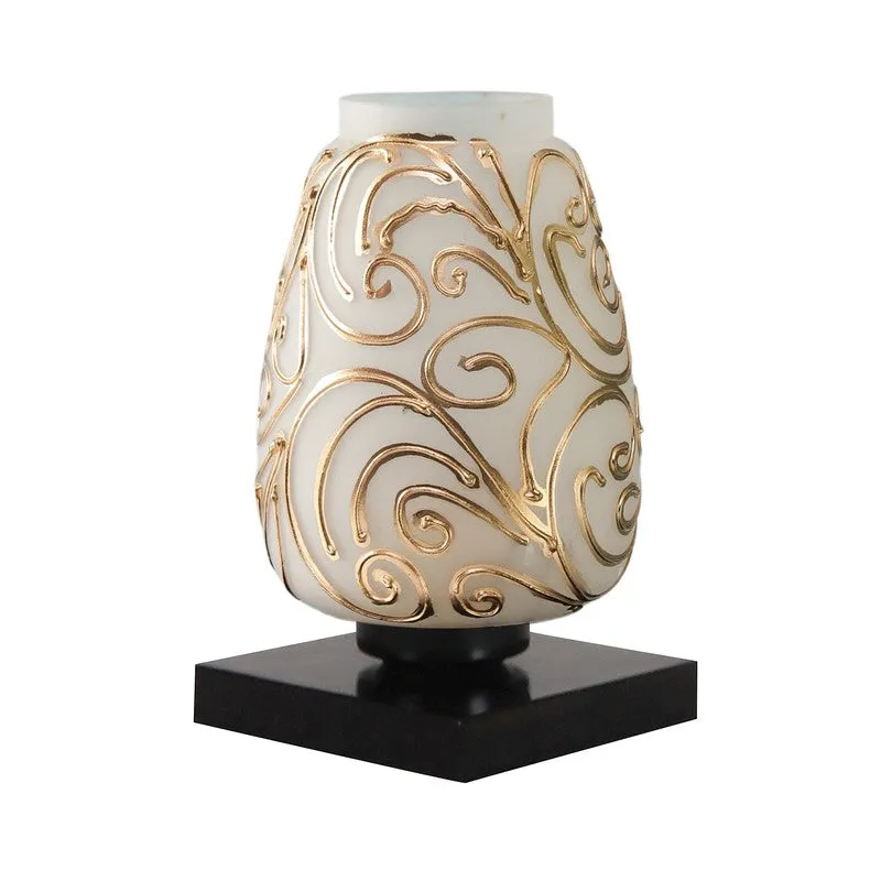 Fleckio Glass Table Lamp With Wooden Base - White & Gold media 6