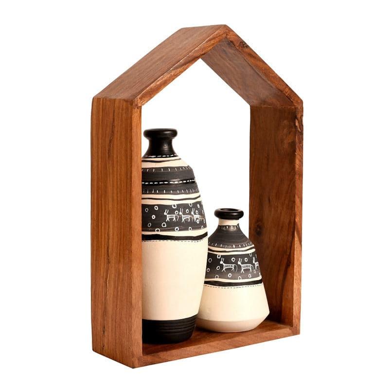 Ranvita Wooden Wall Shelf With Ceramic Pots - Set Of Thee media 3