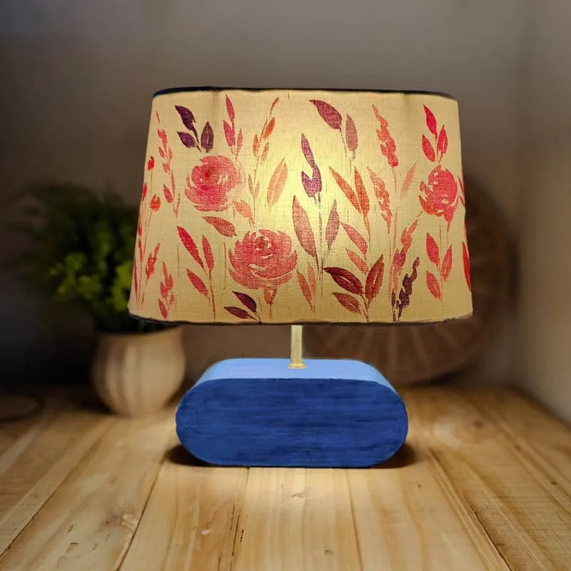 Pastel Bloom Handpainted Fabric Table Lamp - Multicolor media 1