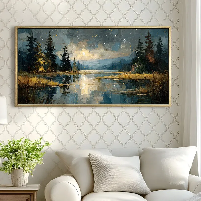 Nocturne Lake Canvas Wall Painting With Frame media 4