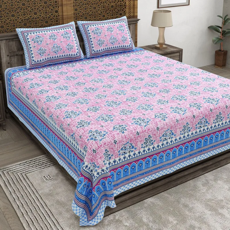 Royalon Cotton Bedsheet (Blue,Pink) - 240 TC media 1
