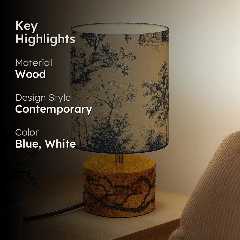 NordicNest Elegant Desk Wooden Table Lamp - Blue,White media 2