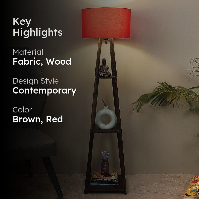 Seasa Wistera Wooden Floor Lamp With Shelf - Red media 2