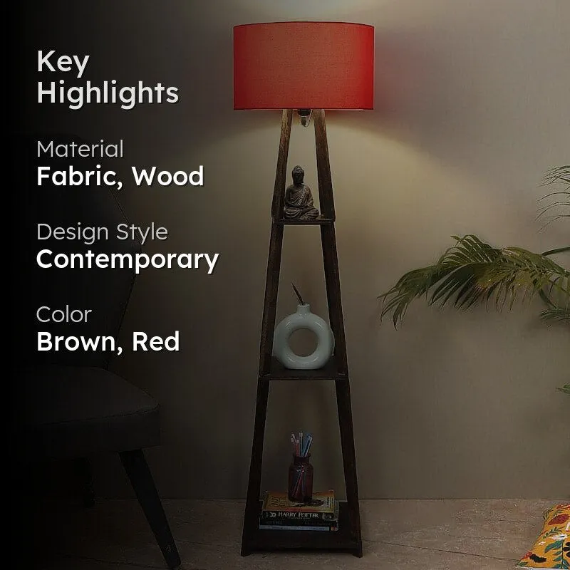 Seasa Wistera Wooden Floor Lamp With Shelf - Red media 2