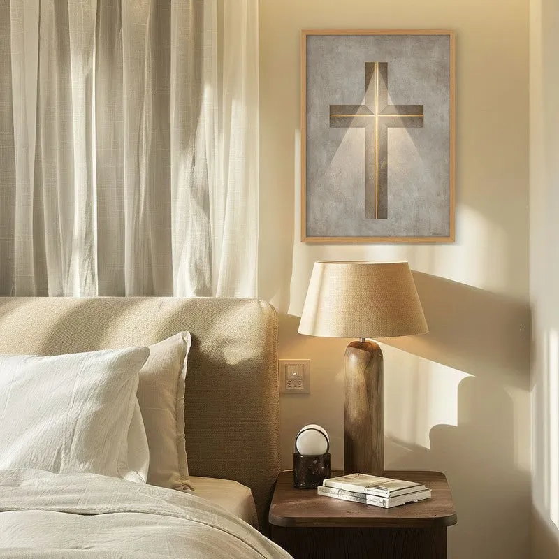 Holy Cross Glow Archival Paper Wall Painting With Brown Frame media 4