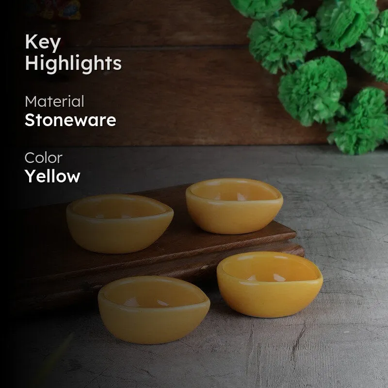 Earthen Festive Diya Set (Yellow) - Set Of Four media 2