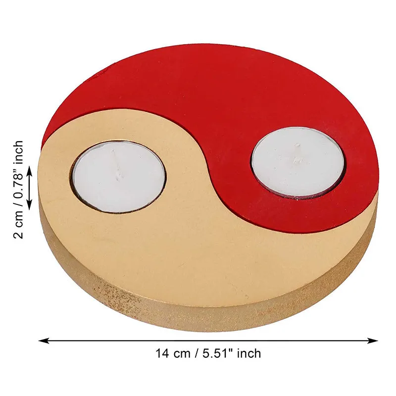 Red Yin Yang Wood Tea Light Holder - Set Of Eight media 6
