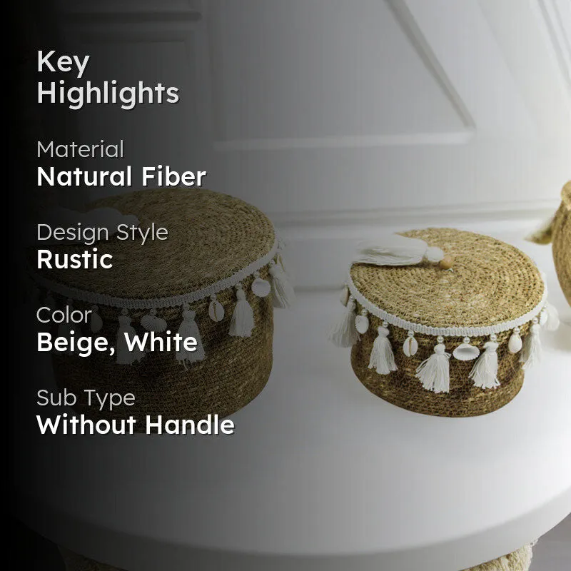 Nivasa Sea Grass Natural Fiber Storage Basket (White/Beige) - Set Of Two media 2