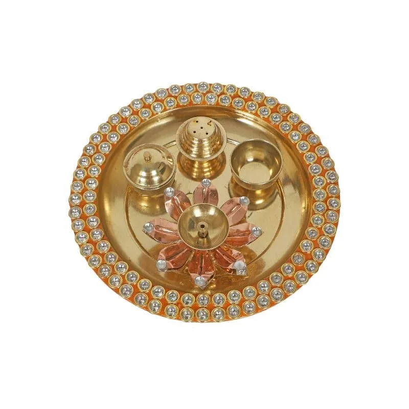Beaded Bless Brass Thali - Five Piece Set media 3