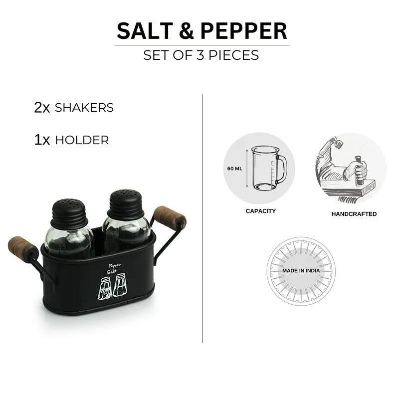 Piperis Salt & Pepper Shaker With Iron Tray (60 mL Each) - Three Piece Set media 6
