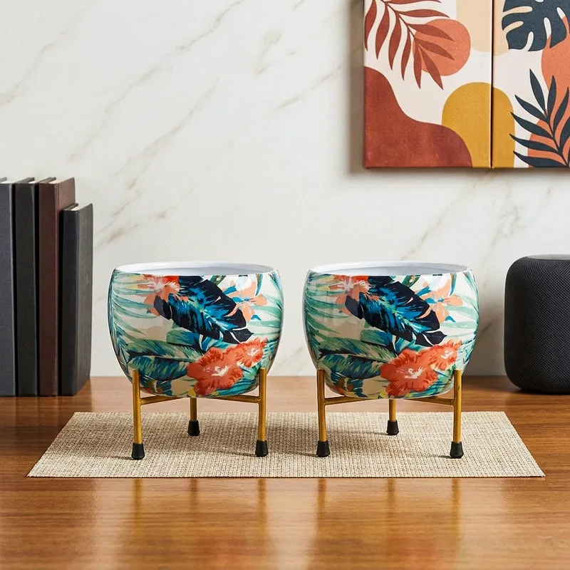 Rosso Ethnic Handcrafted Planter With Stand - Four Piece Set media 1