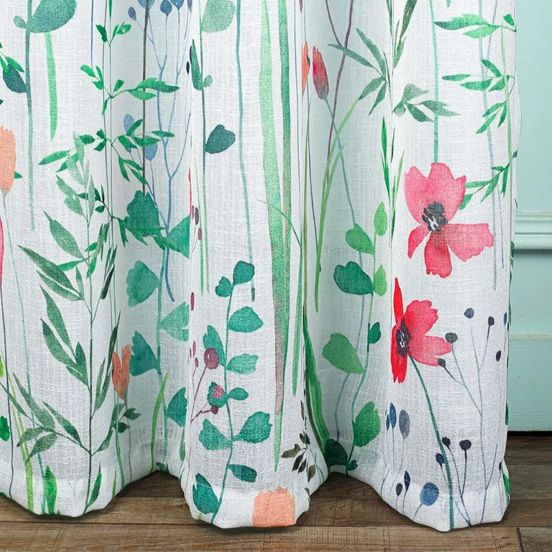 Aersica green red floral sheer curtain set of two, side panel view