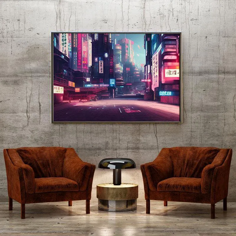 Futuristic Japan City Canvas Wall Painting - Black Frame media 4