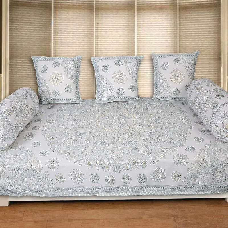 Madviya Floral Diwan Set (Blue) - Six Piece Set media 1