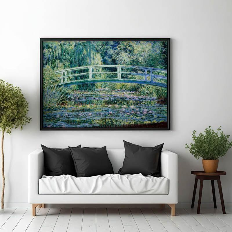 Water Lilies And Japanese Bridge By Claude Monet Canvas Wall Painting - Black Frame