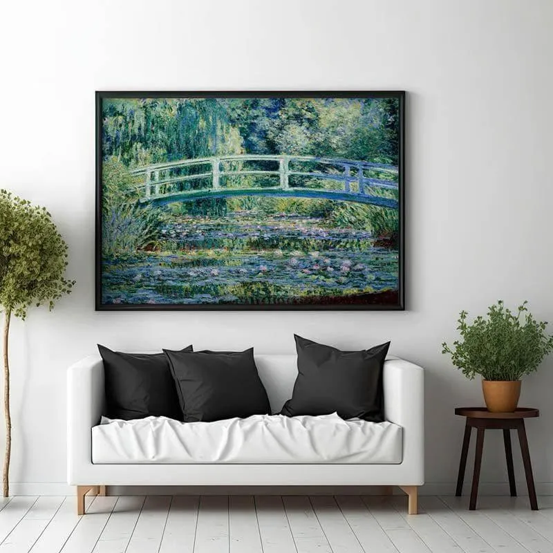 Water Lilies And Japanese Bridge By Claude Monet Canvas Wall Painting - Black Frame media 1
