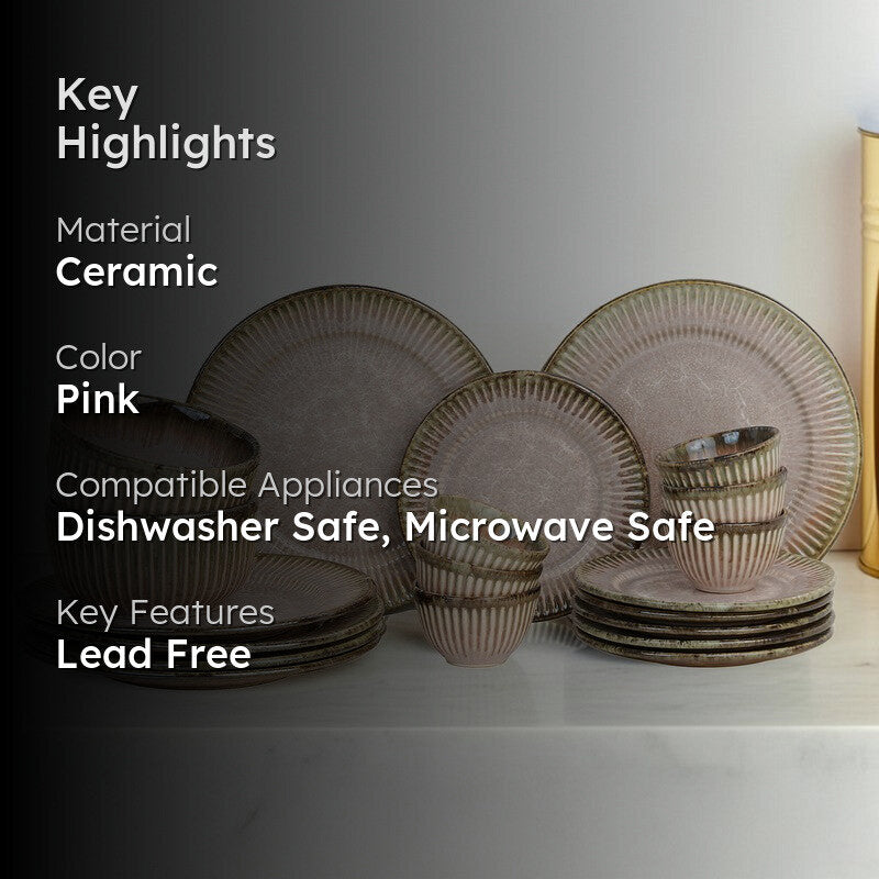 Mintora Pink Ceramic Dinner Set - 12 Piece Set media 2