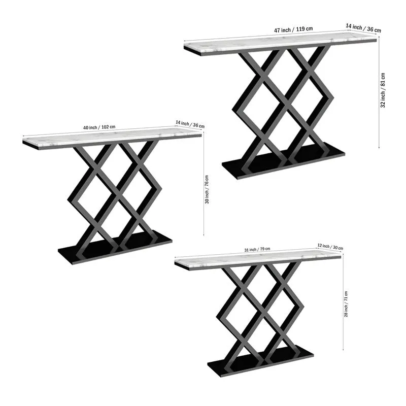 X Rhombus Metal Console Table with Mrable Top - Large media 6