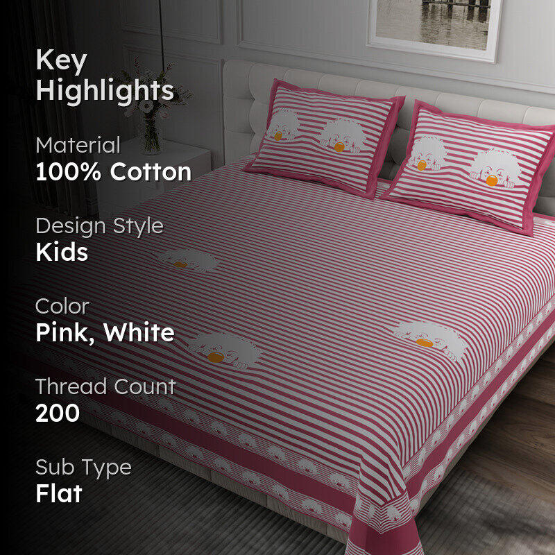 Illusion Stripey Fun Cotton Bedsheet (Pink) - 200 TC media 2