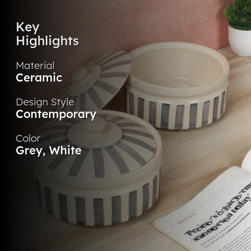 Ceramic Serving Bowls (Grey,White,750 mL Each) - Set Of Two media 2