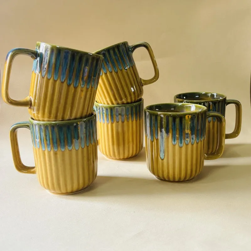 Ceramic Coffee Mug (Mustard,300 mL Each) - Set Of Six media 6