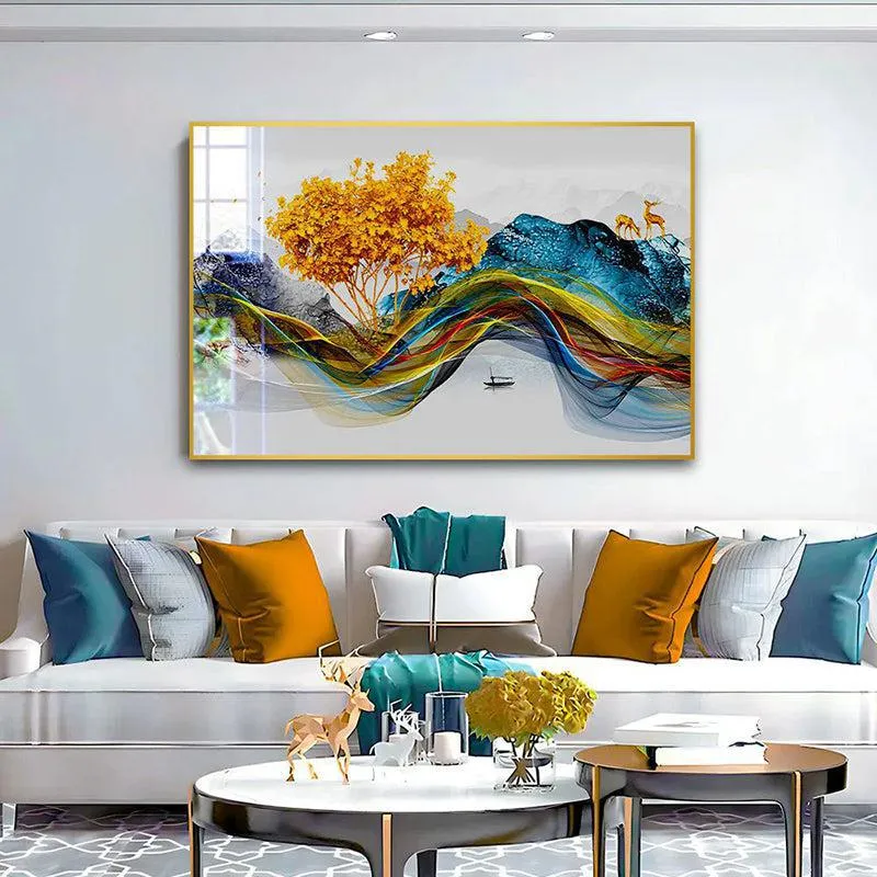 Gilded Sanctuary Modern Canvas Wall Art With Frame - Gold media 1