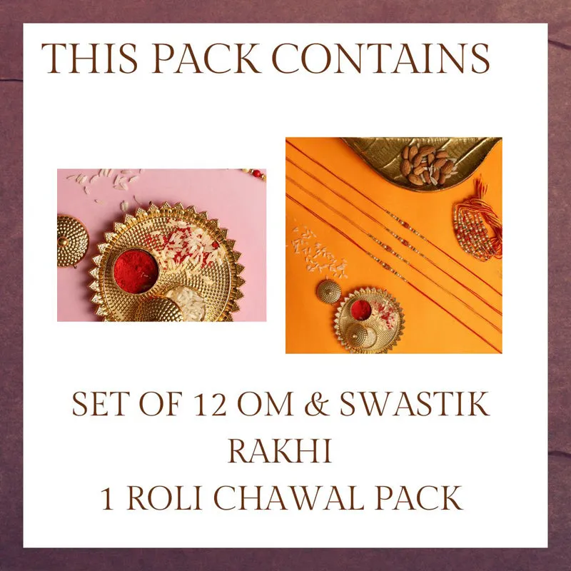 Swastika Om Rakhi with Roli Chawal - Thirteen Piece Set media 4