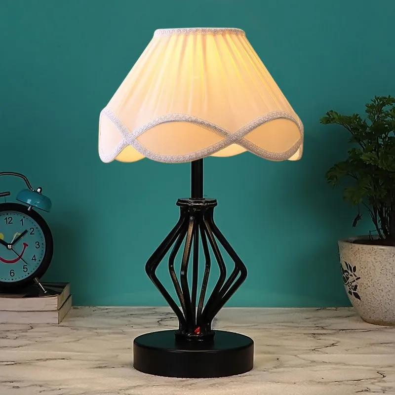 Auriosen Cotton Table Lamp With Wooden Base - Ivory media 3