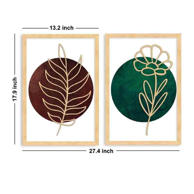 Gold Etched Leaves Wall Art - Set Of Two - Green/Red media 7