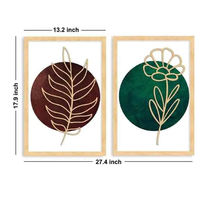 Gold Etched Leaves Wall Art - Set Of Two - Green/Red media 7