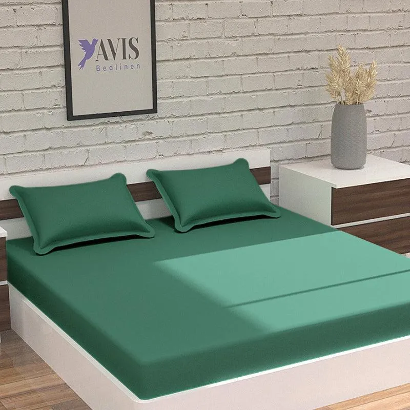 Moonweave Solid Cotton Bedsheet (Dark Green) - 400 TC media 3